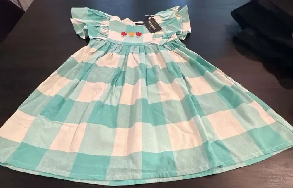 Rock Your Kid Gingham Tulip Dress Green Size 8 Years